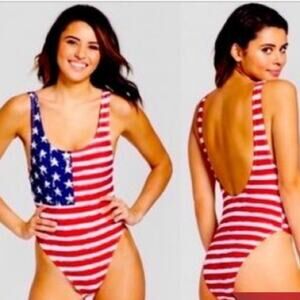 Xhilaration American Flag Red White & Blue USA One Piece Swimsuit NEW Size Small